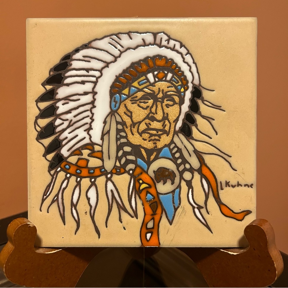Native American Ceramic Tile - trivet, wall or tabletop decor by Leone Kuhne